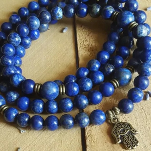 Hamsa lapis lazuli mala necklace/bracelet 6mm - Picture 2 of 6